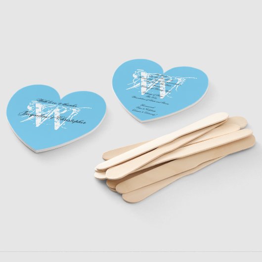 Aqua Blue & White Chic Monogram Wedding Program Fächer (Non-assembled)