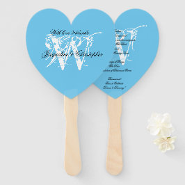 Aqua Blue & White Chic Monogram Wedding Program Fächer