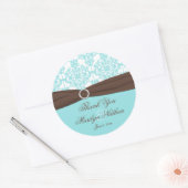 Aqua Blue, White Damask Wedding Favor Sticker (Umschlag)