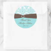 Aqua Blue, White Damask Wedding Favor Sticker (Tasche)