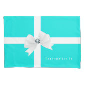 Aqua Blue & White Elegante Glam Diamant Bow Kissenbezug (Vorderseite)