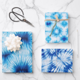 Aqua Blue White Gefärbte Krawatte Geschenkpapier Set