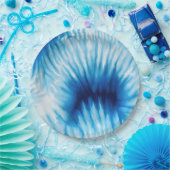 Aqua Blue White Gefärbte Krawatte Pappteller (Party)