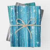 Aqua Blue White Glam Tinsel Stripes Geschenkegel Geschenkpapier Set (Beispiel)