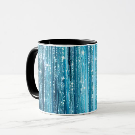 Aqua Blue White Glam Tinsel Stripes Geschenkegel Tasse (Vorderseite Links)