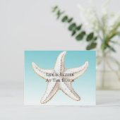 Aqua Blue White Gold Starfish Beach Postkarte (Stehend Vorderseite)