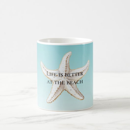 Aqua Blue White Gold Starfish Beach Zitat Kaffeetasse (Mittel)