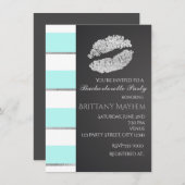 Aqua Blue & White Imitats Silver Lips Kiss Party Einladung (Vorne/Hinten)