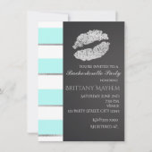 Aqua Blue & White Imitats Silver Lips Kiss Party Einladung (Vorderseite)