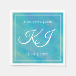 Aqua Blue & White Individuelle Name Wedding Serviette