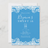 Aqua Blue & White Lace Elegant Sweet 16 Party Einladung (Vorderseite)