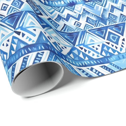 Aqua Blue White Tribal Stripes Birthday Geschenkpapier (Rolleneckpunkt)