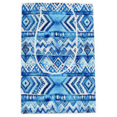 Aqua Blue White Tribal Stripes Birthday Mittlere Geschenktüte (Vorderseite)