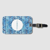 Aqua Blue White Tribal Stripes Dots Gepäckanhänger (Vorderseite (Horizontal))