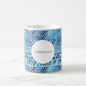Aqua Blue White Tribal Stripes Dots Kaffeetasse (Mittel)