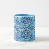 Aqua Blue White Tribal Stripes Dots Tasse (Zentrum)