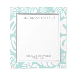 Aqua Blue White Tropical Blätter Mutter von Bride Notizblock