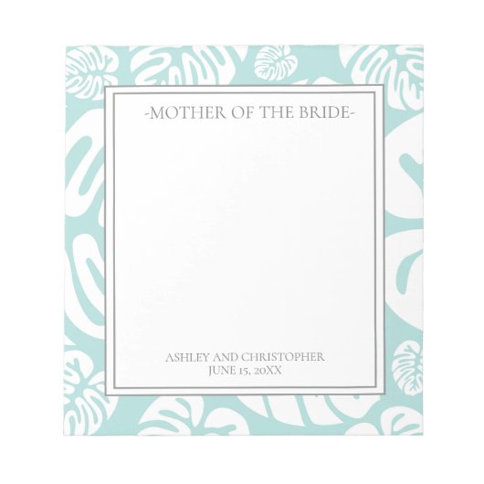 Aqua Blue White Tropical Blätter Mutter von Bride Notizblock (Vorderseite)