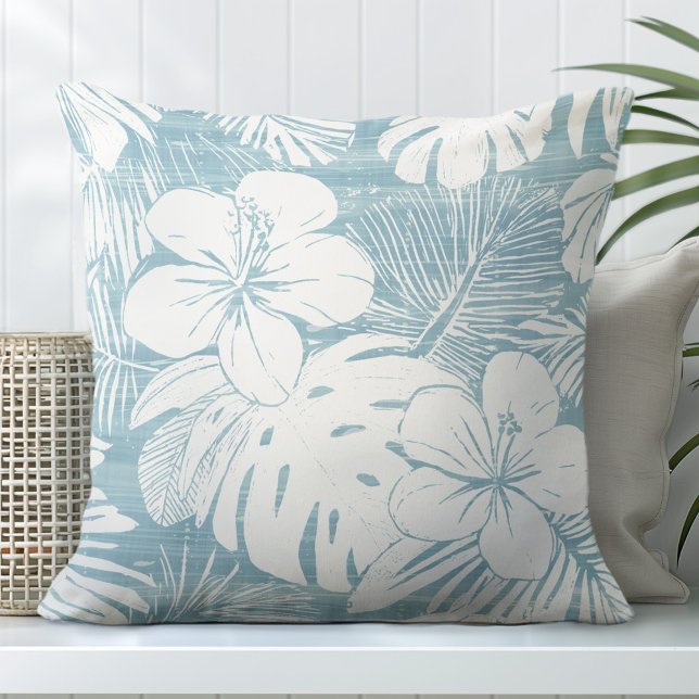 Aqua Blue & White Tropical Throw Kissen (Von Creator hochgeladen)