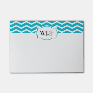 Aqua Blue White Zickzack Gemusterten Mit Monogramm Post-it Klebezettel