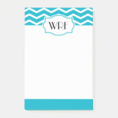 Aqua Blue White Zickzack Gemusterten Mit Monogramm Post-it Klebezettel (Vorderseite)