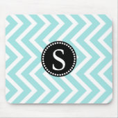 Aqua Blue & White Zigzag Muster Black Monogram Mousepad (Vorne)