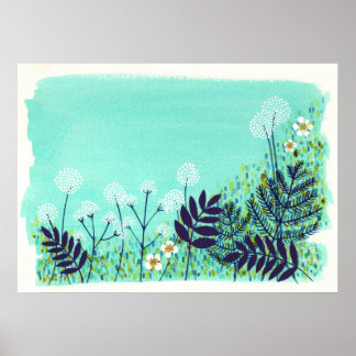 Aqua Blue Wild Field Artist Aqua Poster