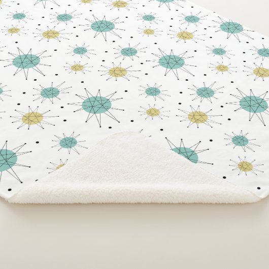 Aqua Blue Yellow Atomtern Muster Mitte Jahrhundert Sherpadecke (3/4)