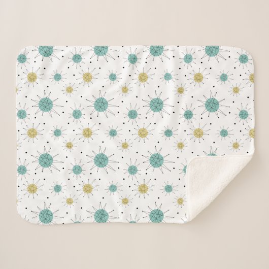 Aqua Blue Yellow Atomtern Muster Mitte Jahrhundert Sherpadecke (Vorderseite (Horizontal))