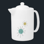 Aqua Blue Yellow Franciscan Sternexplosion Mitte d<br><div class="desc">Dieses fabelhafte,  moderne Teekanne aus der Mitte des Jahrhunderts besticht durch Franziskaner Sternexplosionen in Aquablau und Gelb. Machen Sie eine Retro-Erklärung,  wenn Sie Tee trinken!</div>