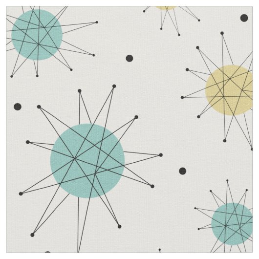 Aqua Blue Yellow Franciscan Sternexplosion Mitte d Stoff (Nahaufnahme)