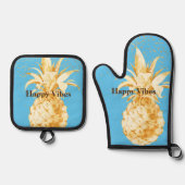 Aqua Blue Yellow Gold Ananas Ofenhandschuh & Topflappen-Set (Vorderseite)