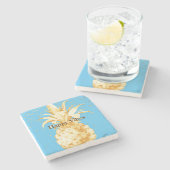 Aqua Blue Yellow Gold Ananas Steinuntersetzer (Seitenansicht)
