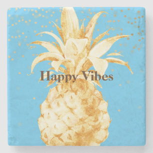 Aqua Blue Yellow Gold Ananas Steinuntersetzer