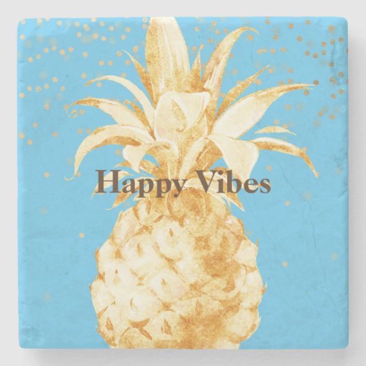 Aqua Blue Yellow Gold Ananas Steinuntersetzer (Vorderseite)