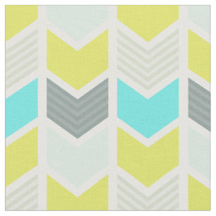 Aqua Blue Yellow Grey Geometric Zickzack Muster Stoff