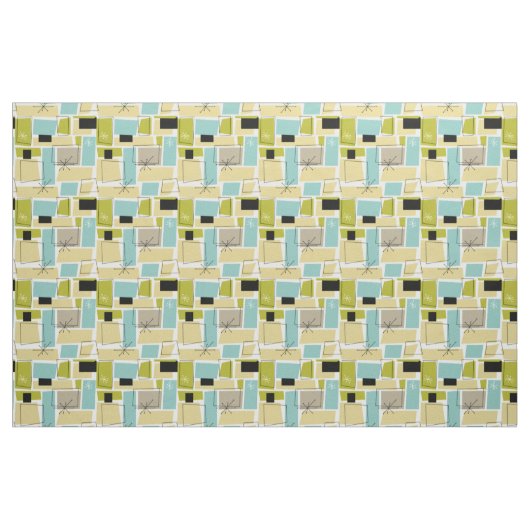 Aqua Blue Yellow Rectangle Mid Century Pattern Stoff (Yard (91,4 cm))