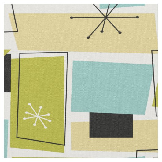 Aqua Blue Yellow Rectangle Mid Century Pattern Stoff (Nahaufnahme)