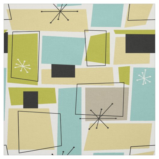 Aqua Blue Yellow Rectangle Mid Century Pattern Stoff (Muster)