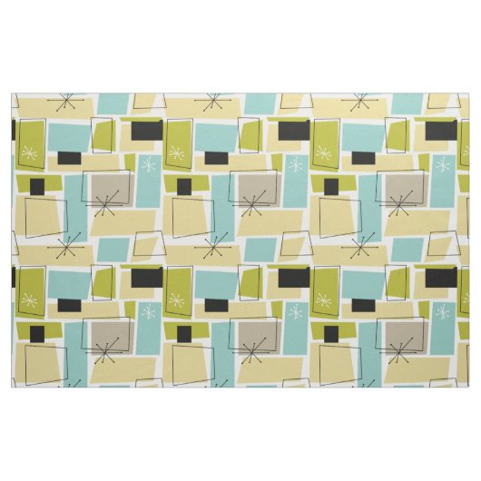 Aqua Blue Yellow Rectangle Mid Century Pattern Stoff (Fat Quarter (45,7 x 55,9 cm))
