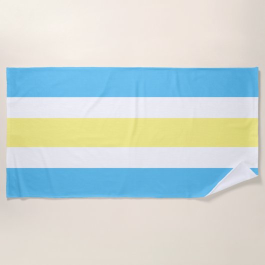 Aqua Blue Yellow White Cabana Strip Strandtuch (Vorderseite)