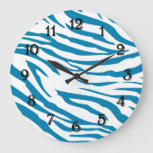 Aqua Blue Zebra Print Große Wanduhr (Vorderseite)