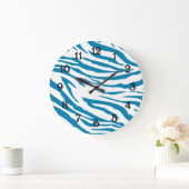 Aqua Blue Zebra Print Große Wanduhr (Zuhause)