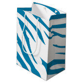Aqua Blue Zebra Print Mittlere Geschenktüte (Rückseite Schrägansicht)