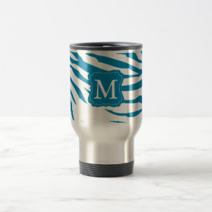 Aqua Blue Zebra Print Monogram Reisebecher