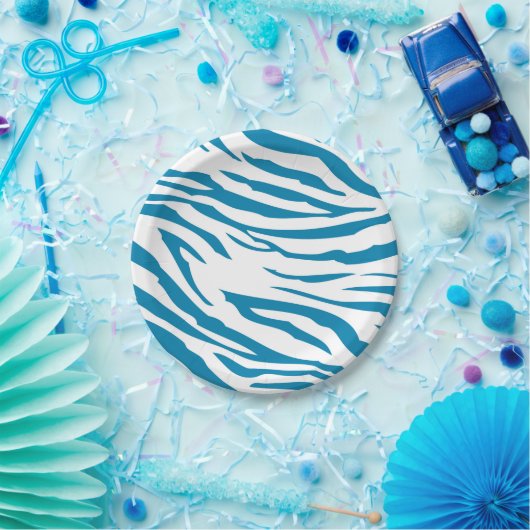Aqua Blue Zebra Print Pappteller (Party)