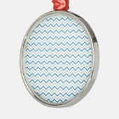 Aqua Blue Zickzack Pattern Silbernes Ornament (Links)