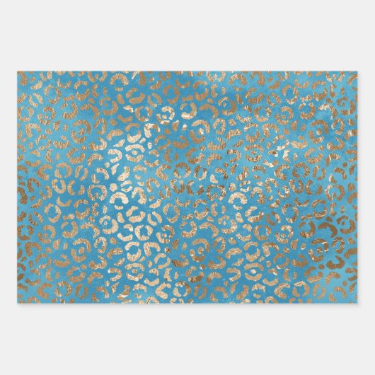 Aqua Blue Zig Zag und Leopard Geschenkpapier Set (Vorderseite 2)