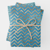 Aqua Blue Zig Zag und Leopard Geschenkpapier Set (Beispiel)