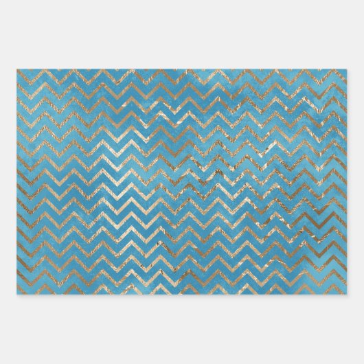 Aqua Blue Zig Zag und Leopard Geschenkpapier Set (Vorderseite)